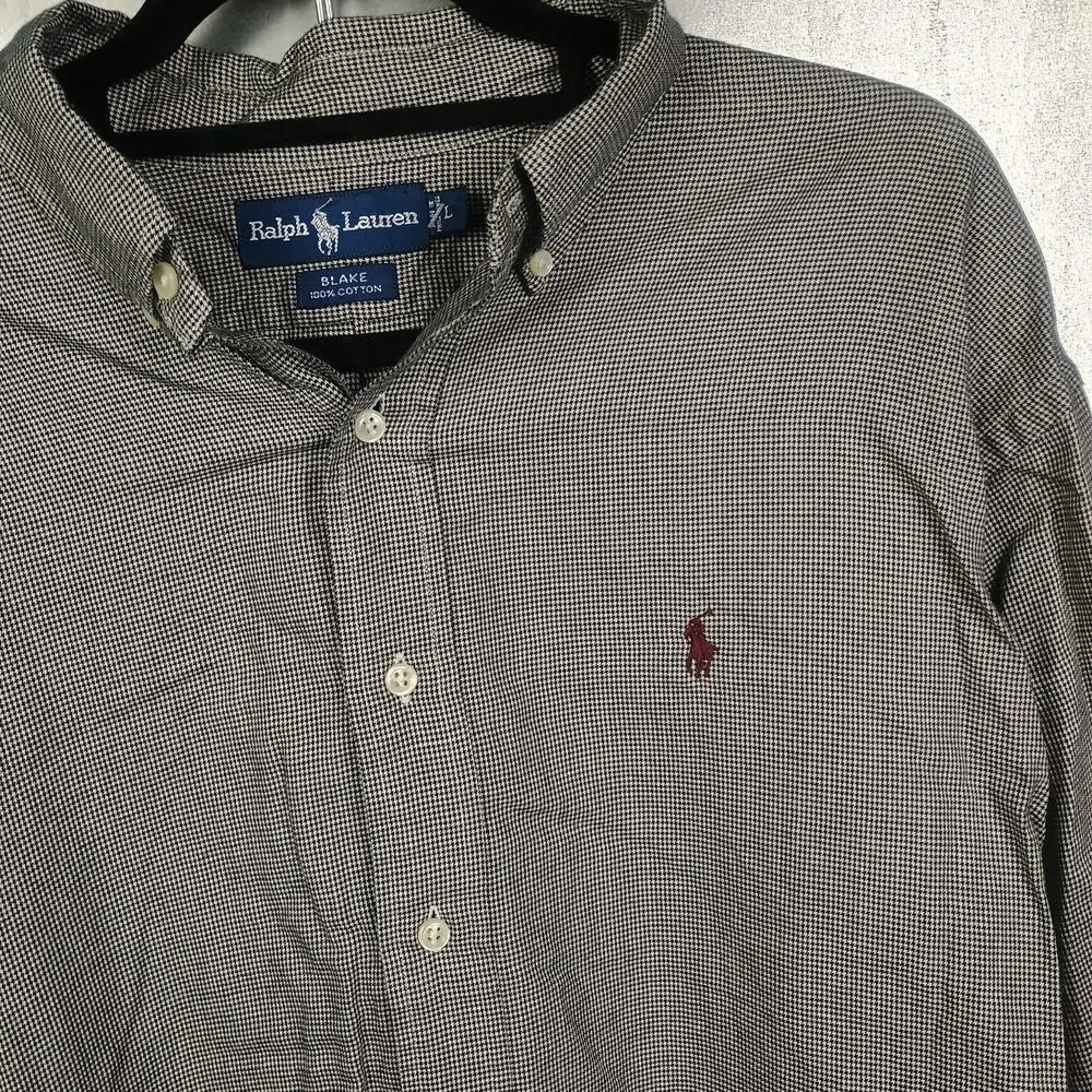 Polo Ralph Lauren Blake Houndstooth Casual Button Down Shirt Vintage Large Prep